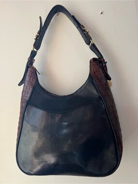 Brahmin Black and Croc Leather Structured Hobo/Shoulder Bag